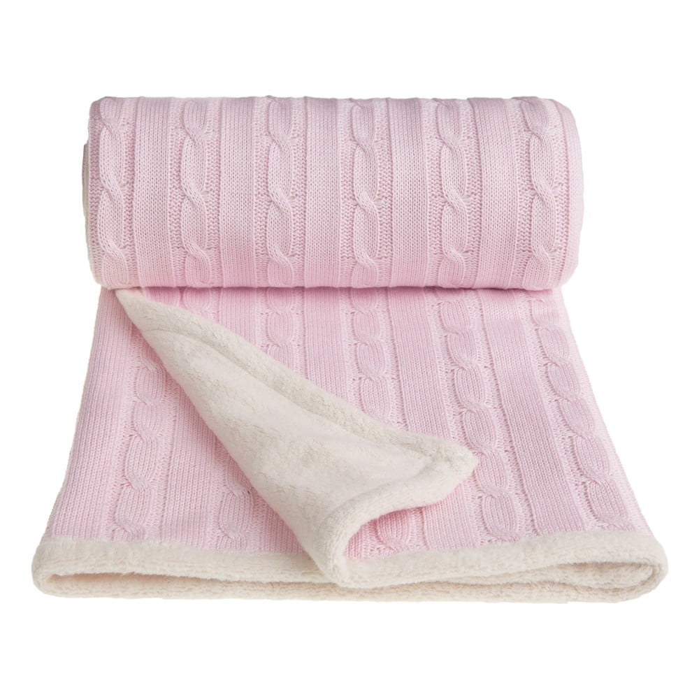 Ružová pletená detská deka s podielom bavlny T-TOMI Winter 80 x 100 cm
