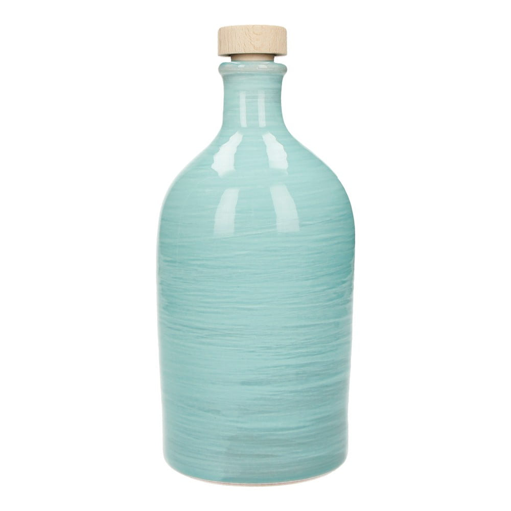Tyrkysovomodrá keramická fľaša na olej Brandani Maiolica 500 ml